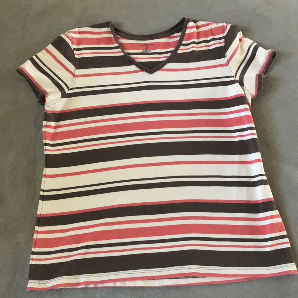 Croft & Barrow Top Women's Size XL Striped Short Sleeve V-Neck‎